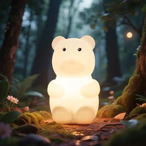 loatme Night Light for Kids, Rechargeable Dimmable Silicone LED Nightlight with 7 Colors, Baby Nursery Night Lamp, Touch Squishy Lamp, Cute Gifts for Girls, Boys, Toddler Room Decor, Bear