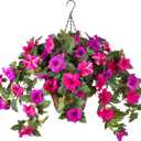 Artificial Petunia Flowers with Hanging Basket for Outdoors Decoration