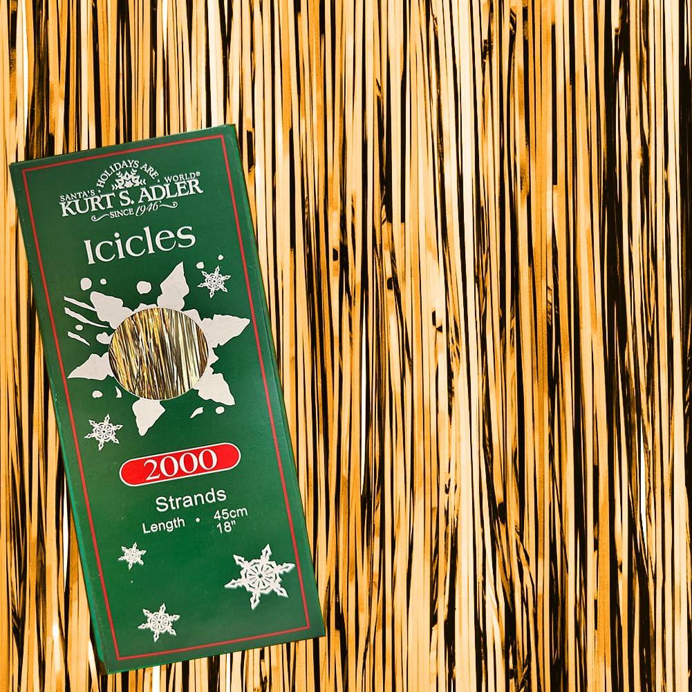 Kurt Adler Gold Tinsel Icicles Strands 2000 18“ Icicle Strand Garlands Per Package