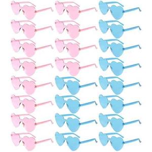 Morcheiong 24 Pack Heart Shaped Sunglasses Frameless Glasses Women Bachelorette Girl Birthday Party Favor Transparent Eyewear Blue and Pink