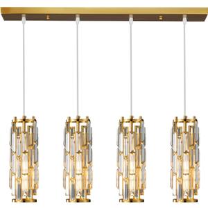 LMQNINE 4 Light Gold Pendant Lighting Modern Pendant Light, Mini Crystal Chandeliers,Adjustable Pendant Light Fixture for Kitchen Island Dinning Room Bedroom(Gold 4-Light)