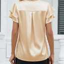 VIMPUNEC Womens Blouses Dressy Casual Ruffle Short Sleeve Shirts Summer Business Work Tops (Beige, M)