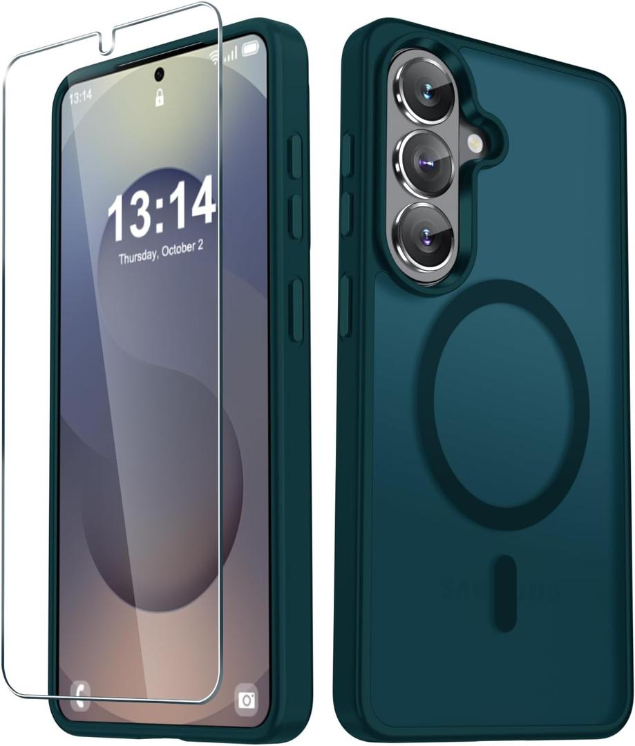 YENAPOON for Samsung Galaxy S26+ Plus Case, Matte Magnetic Phone Cover [with 1 Screen Protector] [Support for MagSafe] [Shockproof Military Grade Protection] Translucent Frosted Back, Blue