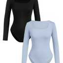 RoseSeek Girl's Long Sleeve Bodysuit Square Neck Leotard Fall Tops
