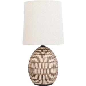 XTREME Ceramic Table Lamp, 12.75" Carved Textured Table Lamp, Modern Brown Bedside Lamp with Beige Shade, Small Nightstand Lamp for Bedroom Living Room, E26 Bulb Required