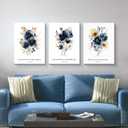 3 Pcs Framed Blue Botanical Floral Canvas Wall Art Religious Inspirational Nautical Style Bible Verse Floral Posters Prints Home Decor for Church Living Room Bedroom 16x24 inches Ready To Hang