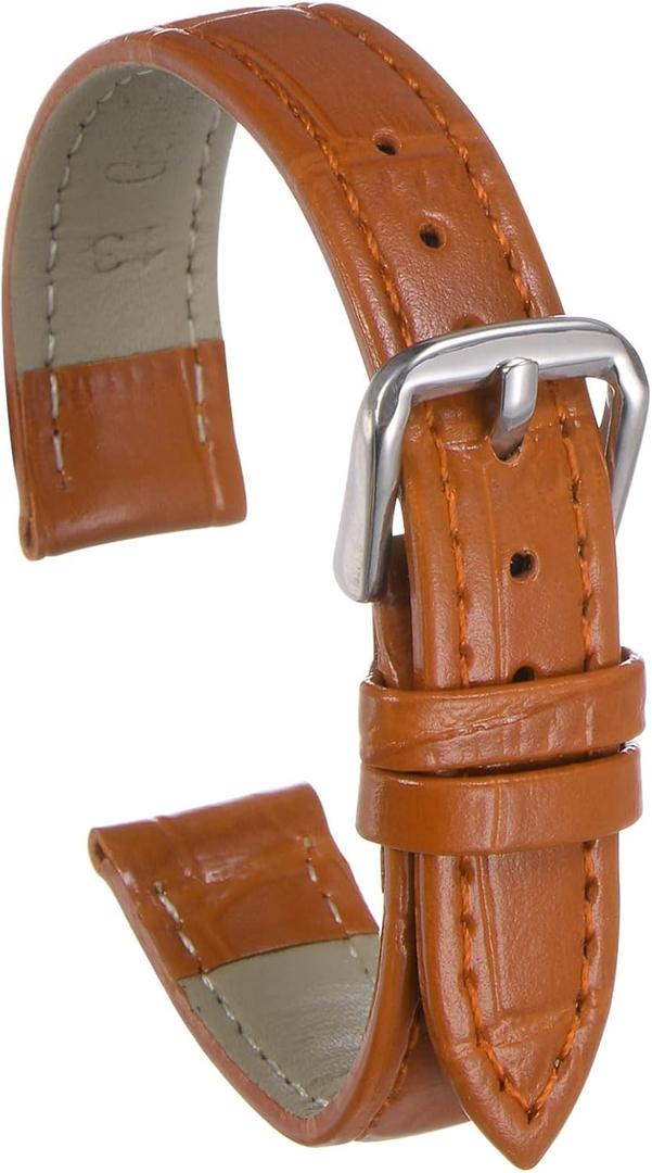 uxcell Leather Watch Band Embossed Alligator Pattern Cowhide Watch Strap 6 Colors Multi-sizes Replacement with Spring Bars for Men and Women (14mm, Pale Brown/Silver)