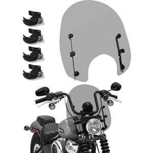 15" Motorcycle Windshield with 4PCS 49mm Quick-Release Fork Clamps, Smoke Windscreen Deflector for Harley Softail Street Bob FXBB FXBBS, Standard FXST, Low Rider FXLR, Dyna FXDB FXDL FXDC
