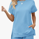 LOMON Womens Fashion 2 Piece Outfits Sweatsuits 2026 Summer Short Sleeve Loungewear Tracksuit Round Neck Lounge Shorts Sets, 2XL