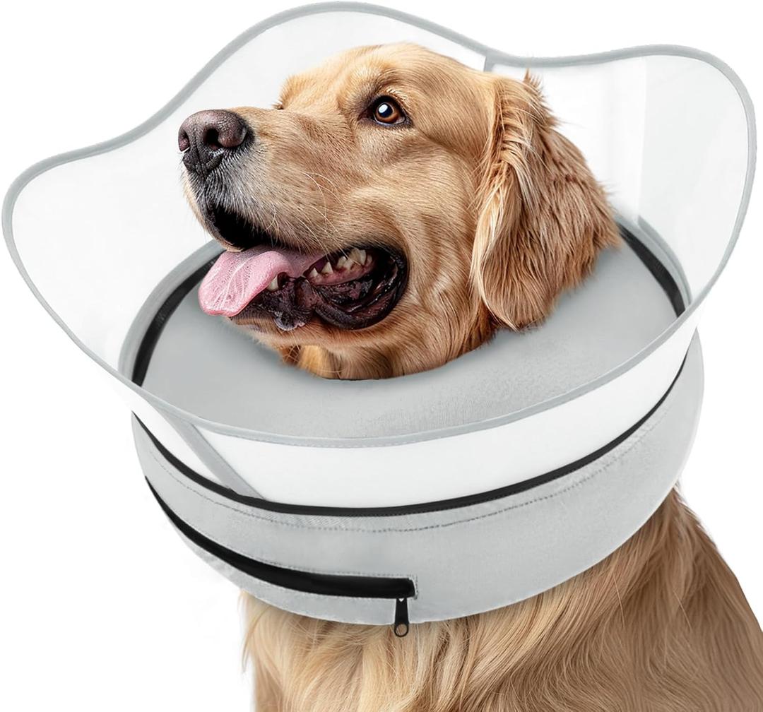 Supet Raised Inflatable Cone Collar to Stop Licking, Soft Dog Cone Alternative After Surgery, Neck Donut Collar for Small to Large Dogs (Grey)