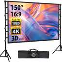 Outdoor Projector Screen with Stand: LEORFI 150 inch Projector Screen Portable, Indoor Projections Screen and Stand, Rear Front Movie Screen 16:9 4K Full HD,Support Height Adjustable for Home Theater