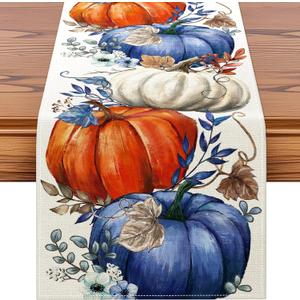 Pack Of 2 Artscope Pumpkins Eucalyptus Leaves Fall Table Runner,Autumn Seasonal Kitchen Dining Table Decoration for Fall Home Decor 13x72 Inch-Beige Pack Of 2 Artscope Pumpkins Eucalyptus Leaves Fall Table Runner,Autumn Seasonal Kitchen Dining Table Decoration for Fall Home Decor 13x72 Inch-Beige