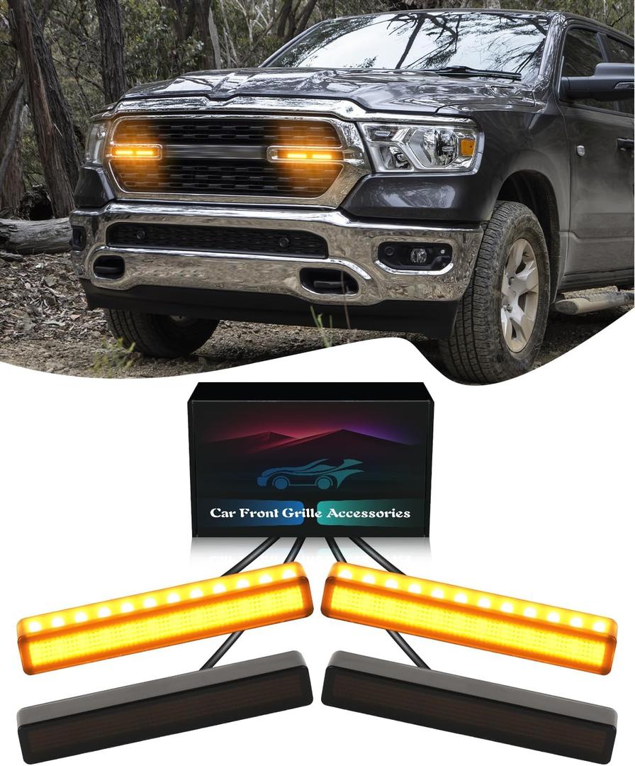 Grill LED Light for 2025-2019 Dodge Ram 1500 2500 3500 Accessories Raptor Grille Lights Front Bumper Marker Light,4Pcs (Yellow)