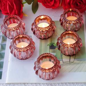 Woho 12pcs Rose Gold Tea Lights Candle Holder for Wedding Party, Glass Tealight Candle Holder for Valentines Day Decor, Votive Candle Holders for Home Decor