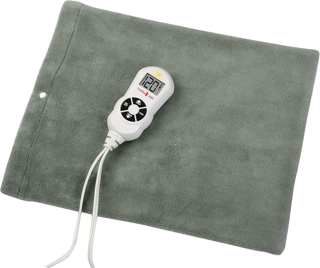 TheraCare Digital Heating Pad | Moist & Dry Heat | Variable Heat Settings | Sore Muscles | Soothing Warm Relief | Personal Size 12 x 15 | Programmable Shut Off Timer | Premium Gray Cover