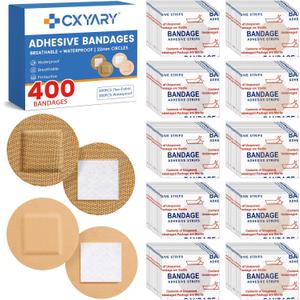 CXYARY 400PCS Round Bandages, Fabric Bandage  Waterproof Bandage Latex Free Used for Emergency Treatment and Skin Wound Care, Circle Bandages Suitable for Small Wounds