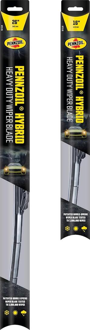 Pennzoil 872 Hybrid Heavy Duty Wiper Blades, 26 Inch & 16 Inch Windshield Wipers (Pack of 2), Automotive Replaceable Wiper Blades Reinforced with a Double Spring Frame for the Toughest Weather