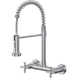 Wall Mount Faucet, Hurran Kitchen Faucet, 8 Inch Utility Sink Faucet with 2 Functions Sprayer, Commercial Kitchen Sink Faucet Dual Handles for Laundry Room Restaurant Compartment Sink (Chrome)