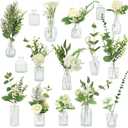 WARMALL Artificial Flowers with Vases, 16 Pcs Bud Vases, & 81 Pcs Artificial Plants DIY Set Suitable for Centerpieces Table Weddings Party Office and Indoor Decor Mini Small Glass Clear(White)
