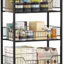 Nisorpa 4 Tier Supermarket Retail Display Racks, Free-Standing Metal Snack Candy Display Racks Shelf with Wheels Chips Rack Display Stand for Home Convenience Stores Kitchen, 19.6x56.2x10.6 Inches