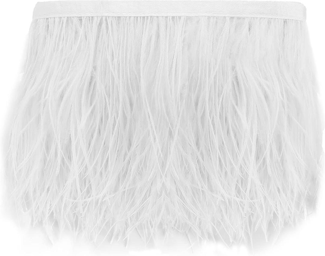 HaiMay 3 Yards White Ostrich Feathers Fringe Trim Sewing Feather Trim Ribbon for Craft Clothes Accessories Latin Wedding Dress Home Party Costumes Decoration, 4-6 Inch Width (4-6 Inch, Ostrich White)