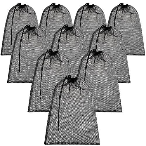 TecUnite 10 Pcs Mesh Laundry Bags with Drawstring Multicolor Mesh Sack Bag Nylon Gift Dishwasher Bag with Sliding for Storage Clothes Socks Jewelry Gifts Toys Fruit(12 x 16 Inch,Black)