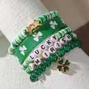 2 x St. Patrick's Day Bracelets with 4 Leaf Clover Irish Festivities Accessories Nature Stone Bracelet Trendy Gift for Adults Women