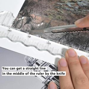 Arylic Paper Tearing Ruler Craft Ruler for Cutting Paper to Wavy Line Jagged and Irregular Edges 12'' Measuring Tool for Engineering School Office Architect and Drawing