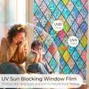Beautysaid Window Privacy Film Stained Glass, Rainbow Window Film Decorative for Bathroom, Peel and Stick Window Cling Removable(Lattice,17.7 x 78.7 inches)