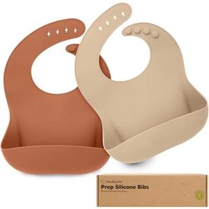 KeaBabies 2-Pack Silicone Baby Bibs for Eating - Sturdy Food-Grade Silicone Bibs for Babies Girl, Boy, Large Food Catcher, Clean & Put On Easily, Waterproof Toddler Feeding Essentials (Terracotta)