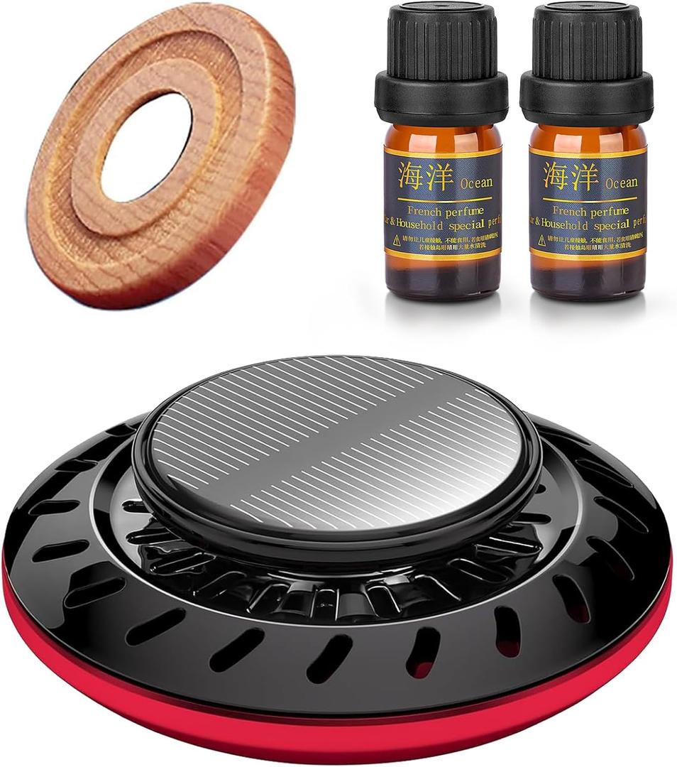 Kwak's Car Air Freshener,Rotating Solar Aromatherapy Essential Oil Diffuser Scent Car Decoration Car interior accessories(red)