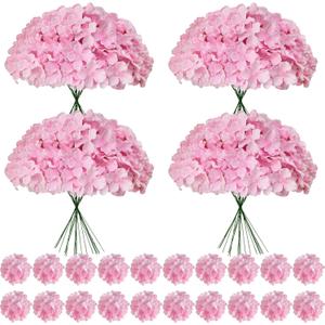 100 Pcs Faux Pink Hydrangea Artificial Flowers Bulk, Fake Silk Hydrangea Flowers Heads with Stems for Wedding Decorations Garden Party Baby Shower Porch Home Decor Table Centerpieces