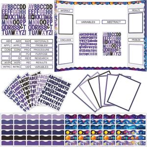 129Pcs Planet Space Science Fair Board Supplies Includes Self Adhesive Science Fair Project Titles Subtitles Presentation Bulletin Border Letter Stickers Scalloped Bulletin Border for Classroom Office
