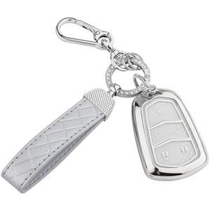 Seedwee for Cadillac Key Fob Cover, Soft TPU Keys Protector Bling Key Fob Keychain for Cadillac SRX CTS CT6 XTS XT5 XT6 XT4 ATS Accessories Smart Keys, Silver Clear