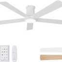 52 Inch Low Profile Ceiling Fan with Light, White Ceiling Fans with Lights and Remote, Flush Mount, 6 Speeds Reversible Quiet DC, 3CCT Dimmable, Indoor Outdoor Ceiling Fans for Patios Bedroom