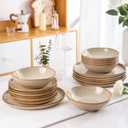 AmorArc Ceramic Dinnerware Sets,Handmade Reactive Glaze Stoneware Plates and Bowls Set,Highly Chip and Crack Resistant | Dishwasher & Microwave Safe Dishes Set,Service for 6 (18pc) (Latte)