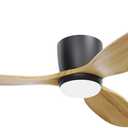 Flush Mount Ceiling Fan with Light, 52 inch Low Profile Ceiling Fans with Remote for Outdoor/Patios, 3 Color Light, 6 Speed, DC Motor, Wood and Modern Matte Black