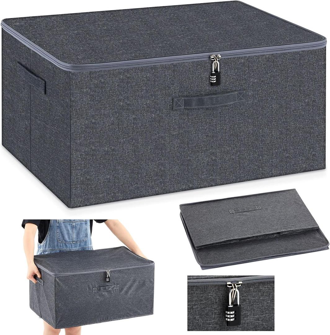 Briwooody Discreet Lockable Toy Bag Storage Organizer Toy Bag Storage Bins Case with Zipper Lid for Women and Men Clothes Container (Gray,23.6 x 15.8 x 11.8 Inch)