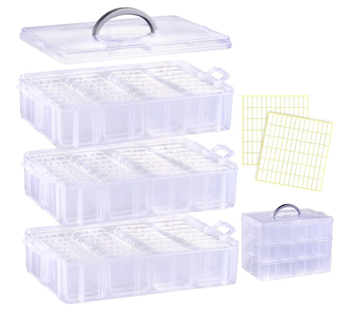 Bead Organizer Box, Plastic Containers with Lids and Labels, 3-Tier Stackable Storage Box
