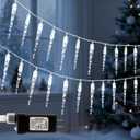 Christmas Icicle Lights Indoor Outdoor Decorations 32.8ft 100 LED Cool White Icicle String Lights Hanging for Winter Xmas Holiday Garden Decor