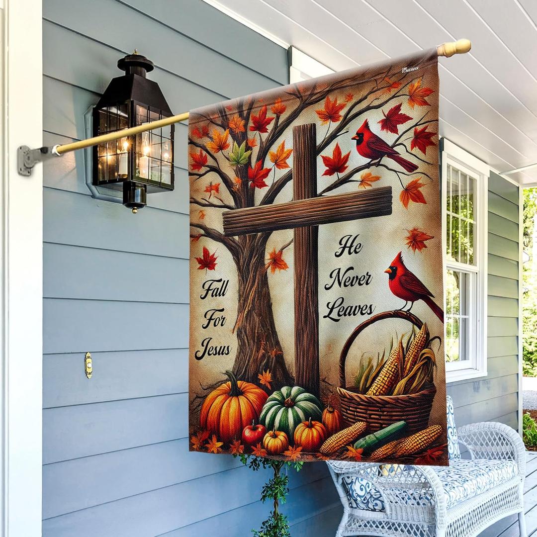 FLAGWIX Fall Christian Flag - House Flags for Outside 29.5" x 39.5" - Christian Gifts for Women Men, Fall Decorations for Home, Thanksgiving Decorations for Garden Decor, Outdoor Decor for Patio (Autumn  Faith Fall)