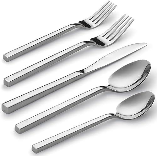 Alata Cube 20-Piece Forged Stainless Steel Flatware Set Cutlery Set,Silverware Set Service for 4,Mirror Finish,Dishwasher Safe