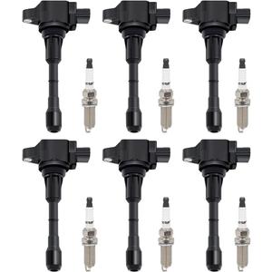 MAS Set of 6 Iridium Spark Plug and 6 Ignition Coil Pack Compatible with Nissan Infiniti Maxima Murano Pathfinder Quest Altima Q50 QX60 FX35 3.5L V6 Replacement for UF550