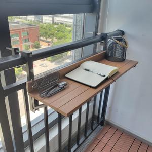 Balcony Railing Table,Folding Rail Table - Multi-Functional Rail Hanging Table for Indoor and Outdoor Use(Wood Color)