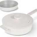 Rokasala 11 Inch All in One Pan with Lid Ceramic Nonstick and 9.5 Inch Circle Pan,Multifunctional Cookware for Vertasile Cooking and (Beige)