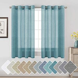 H.VERSAILTEX Linen Curtains Nickel Grommet Natural Linen Semi-Sheer Curtains 2 Panels Privacy Added Premium Soft Rich Material Drapes for Bedroom/Living Room - 52x54 - Inch - Turquoise