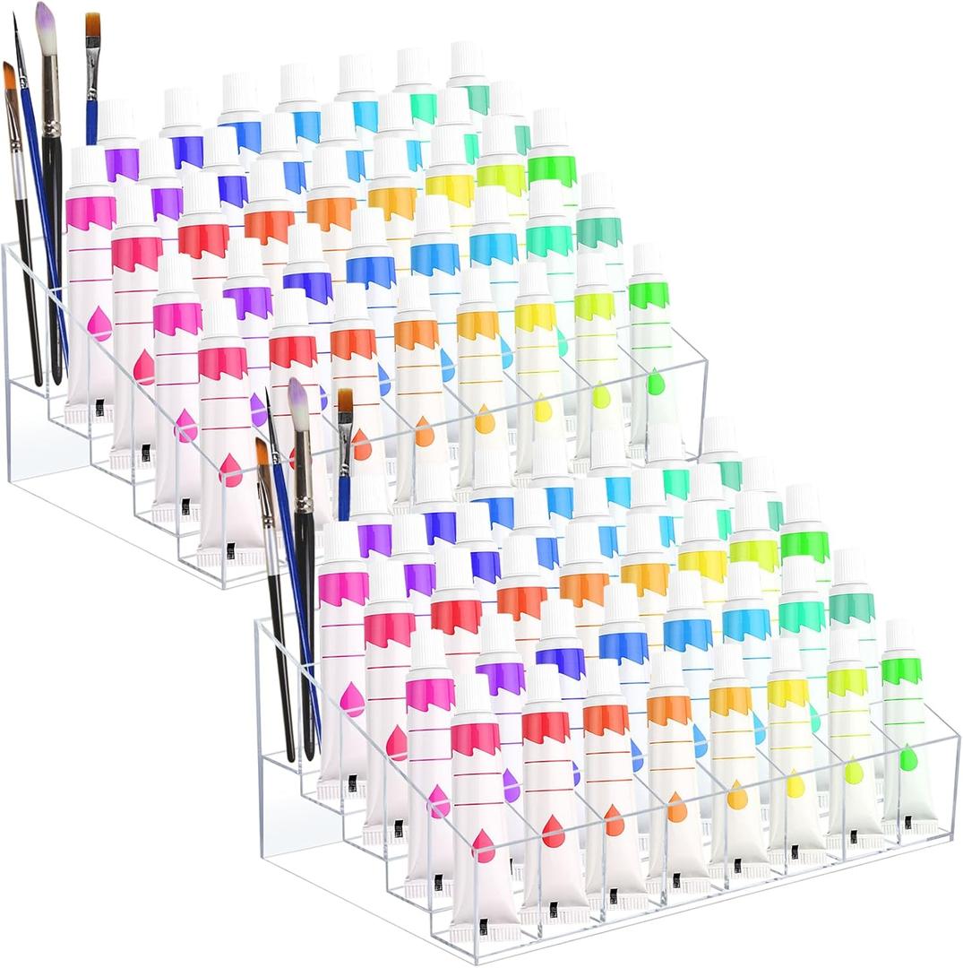 2 Pack Acrylic Paint Tube Organizer 40 Slots,5 Layers Watercolor Paint Tube Holder Organizer with Clear, For Mini Oil Paints Tube,Small Watercolor and Spray PaintsFits 2.5cm items.