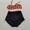 Women's Floral Halter High Waist Bikini Swimsuit Floral Printing Bathing Suits 2 Pieces, Orange, Large 