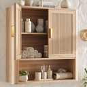 INNOD Bathroom Wall Storage Cabinet, Medicine Cabinet with Adjustable Wood Shelf & Doors, Over the Toilet Storage Cabinet for Laundry Room & Living Room Kitchen Storage Islands (Natural Oak)