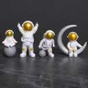 Gold White Astronaut Statues Set of 4, Spaceman Sculptures Figurines Space Theme Decor for Room Shelf Desk Cake Toppers